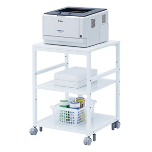 プリンター台（ラック・ワゴン・キャスター・アジャスター・収納・3段・木製・白・シンプル・オフィス・高さ70cm・幅50cm）LPS-T5050 サンワサプライ