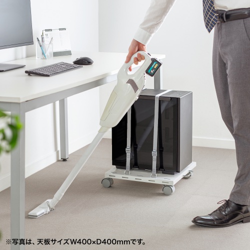 プリンタ台（ロータイプ・床置き・キャスター付・スチール製・幅60cm×奥行き60cm・ホワイト）