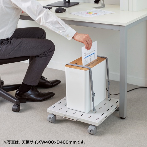 プリンタ台（ロータイプ・床置き・キャスター付・スチール製・幅60cm×奥行き60cm・ホワイト）