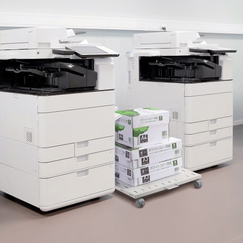 プリンタ台（ロータイプ・床置き・キャスター付・スチール製・幅60cm×奥行き60cm・ホワイト）