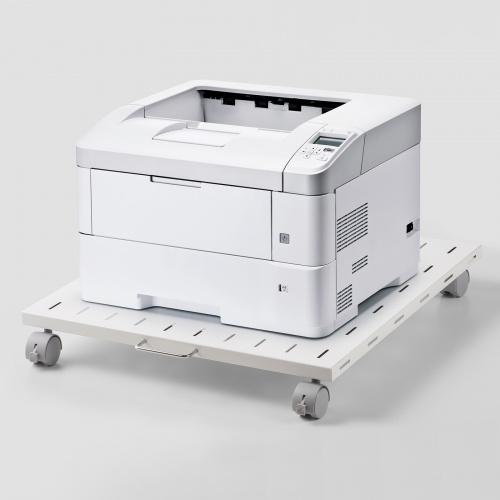 プリンタ台（ロータイプ・床置き・キャスター付・スチール製・幅60cm×奥行き60cm・ホワイト）