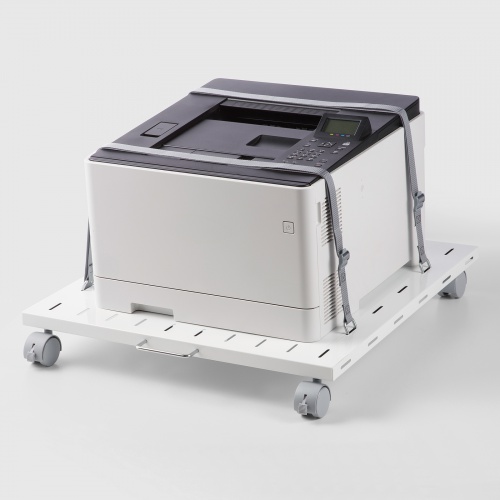 プリンタ台（ロータイプ・床置き・キャスター付・スチール製・幅60cm×奥行き60cm・ホワイト）