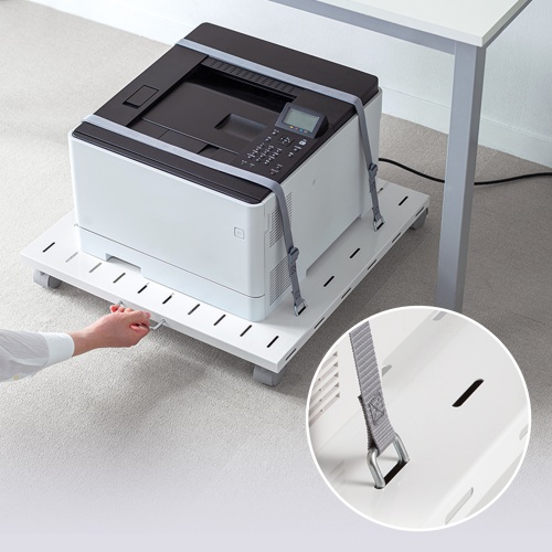 プリンタ台（ロータイプ・床置き・キャスター付・スチール製・幅60cm×奥行き60cm・ホワイト）