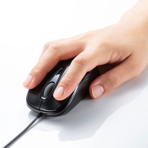 静音有線マウス（ケーブル接続・光学センサー・3ボタン・左右対称・中型・ブラック・ サンワサプライ）