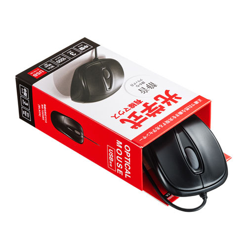 静音有線マウス（ケーブル接続・光学センサー・3ボタン・左右対称・中型・ブラック・ サンワサプライ）