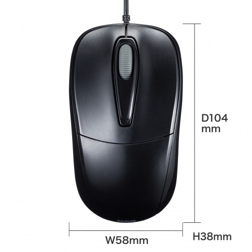 静音有線マウス（ケーブル接続・光学センサー・3ボタン・左右対称・中型・ブラック・ サンワサプライ）