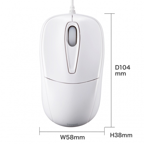 静音有線マウス（ケーブル接続・光学センサー・3ボタン・左右対称・中型・ホワイト・ サンワサプライ）