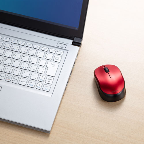 ワイヤレスマウス(Bluetooth・充電式・おすすめ・おしゃれ・人気・ブルーLED・静音・超軽量・3ボタン・レッド）MA-BBS308R サンワサプライ