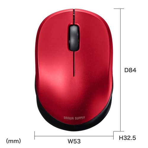 ワイヤレスマウス(Bluetooth・充電式・おすすめ・おしゃれ・人気・ブルーLED・静音・超軽量・3ボタン・レッド）MA-BBS308R サンワサプライ