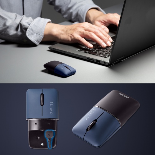 ワイヤレスマウス(Bluetooth・充電式・おすすめ・おしゃれ・人気・モバイルマウス・SLIMO・スリム・軽量・静音・ネイビー） MA-BBS310NV サンワサプライ