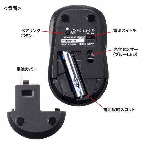 超小型マウス（Bluetooth・静音・Win/Mac対応・3ボタン・軽量・乾電池式・ダークシルバー）