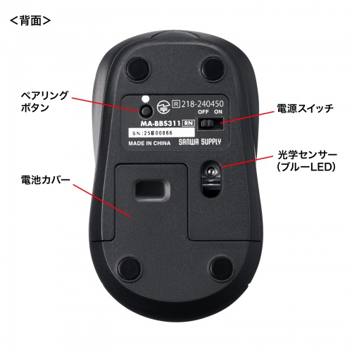 超小型マウス（Bluetooth・静音・Win/Mac対応・3ボタン・軽量・乾電池式・レッド）