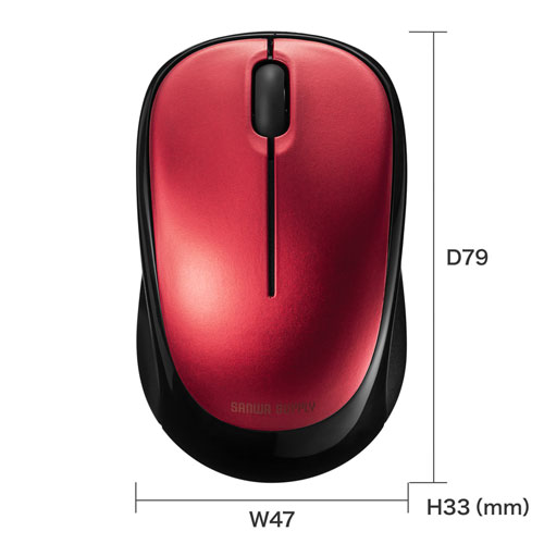 ワイヤレスマウス(Bluetooth・おすすめ・おしゃれ・人気・ブルーLED・超小型・超軽量・3ボタン・電池式・左右対称・レッド） MA-BBS311R サンワサプライ