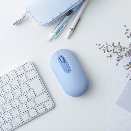 Bluetoothマウス（薄型・3ボタン・静音・かわいい・3台マルチペアリング・乾電池式・ワイヤレス・無線・くすみカラー・ブルー）