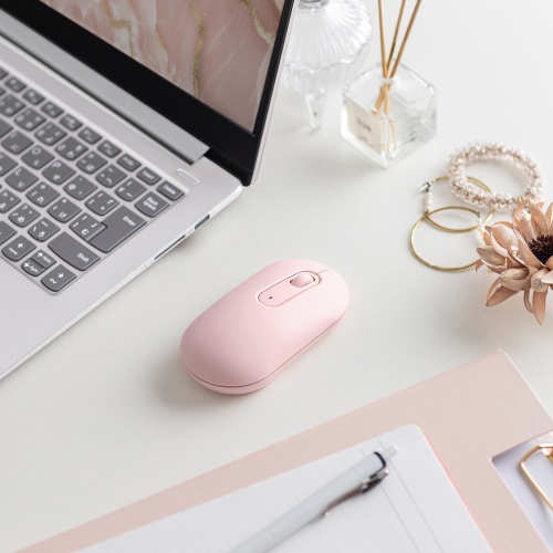 Bluetoothマウス（薄型・3ボタン・静音・かわいい・3台マルチペアリング・乾電池式・ワイヤレス・無線・くすみカラー・ピンク）