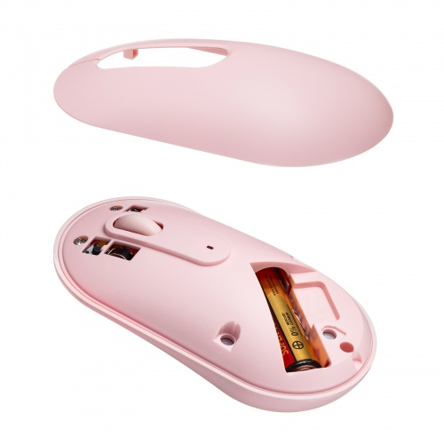 Bluetoothマウス（薄型・3ボタン・静音・かわいい・3台マルチペアリング・乾電池式・ワイヤレス・無線・くすみカラー・ピンク）