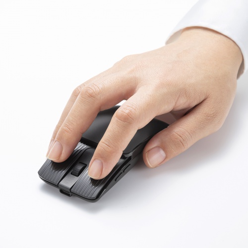 マウス（小型・Bluetooth・静音・5ボタン・戻る/進むボタン・ホイール・スライドカバー・持ち運び・コンパクト・モバイル・急速充電式・スリム・軽量・グレー）