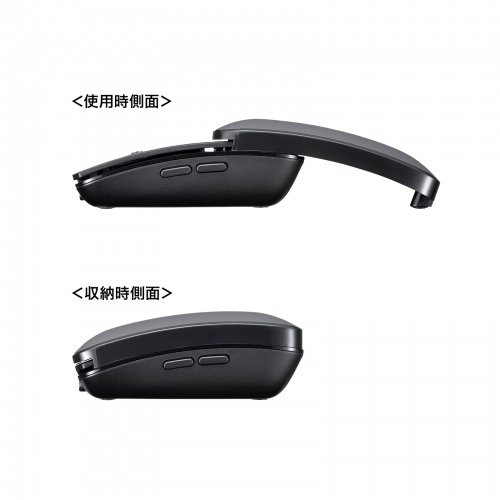 マウス（小型・Bluetooth・静音・5ボタン・戻る/進むボタン・ホイール・スライドカバー・持ち運び・コンパクト・モバイル・急速充電式・スリム・軽量・グレー）