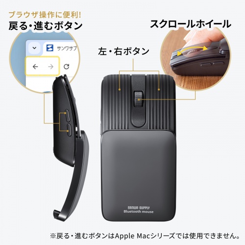 マウス（小型・Bluetooth・静音・5ボタン・戻る/進むボタン