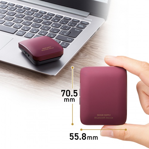 マウス（小型・Bluetooth・静音・5ボタン・戻る/進むボタン・ホイール・スライドカバー・持ち運び・コンパクト・モバイル・急速充電式・スリム・軽量・レッド）