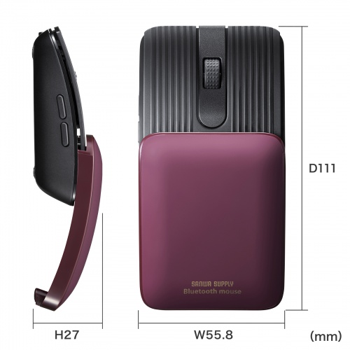 マウス（小型・Bluetooth・静音・5ボタン・戻る/進むボタン・ホイール・スライドカバー・持ち運び・コンパクト・モバイル・急速充電式・スリム・軽量・レッド）