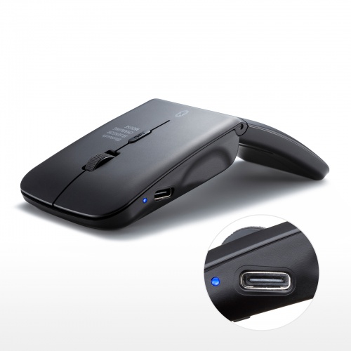 Bluetoothマウス（薄型・3ボタン・USB充電式・IRセンサー・折りたたみ式・マルチペアリング対応・ポーチ付き・ブラック）