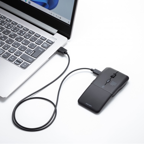 Bluetoothマウス（薄型・5ボタン・戻る進むボタン・USB充電式・IRセンサー・折りたたみ式・マルチペアリング対応・ポーチ付き・ブラック）