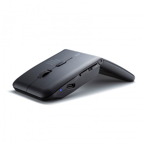 Bluetoothマウス（薄型・5ボタン・戻る進むボタン・USB充電式・IRセンサー・折りたたみ式・マルチペアリング対応・ポーチ付き・ブラック）