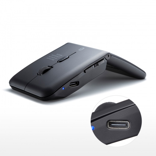 Bluetoothマウス（薄型・5ボタン・戻る進むボタン・USB充電式・IRセンサー・折りたたみ式・マルチペアリング対応・ポーチ付き・ブラック）