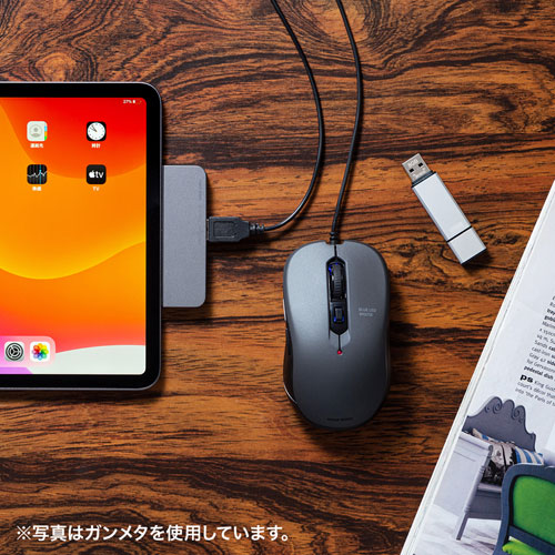 有線マウス(ケーブル接続・ブルーLED・5ボタン・DPI切替・ラバー塗装・左右対称・中型・ブルー・サンワサプライ)