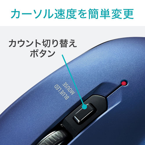 有線マウス(ケーブル接続・ブルーLED・5ボタン・DPI切替・ラバー塗装・左右対称・中型・ブルー・サンワサプライ)