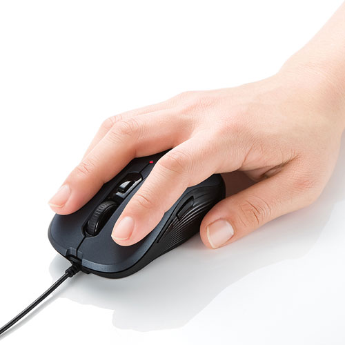 有線マウス(ケーブル接続・ブルーLED・5ボタン・DPI切替・ラバー塗装・左右対称・中型・ガンメタ・サンワサプライ)