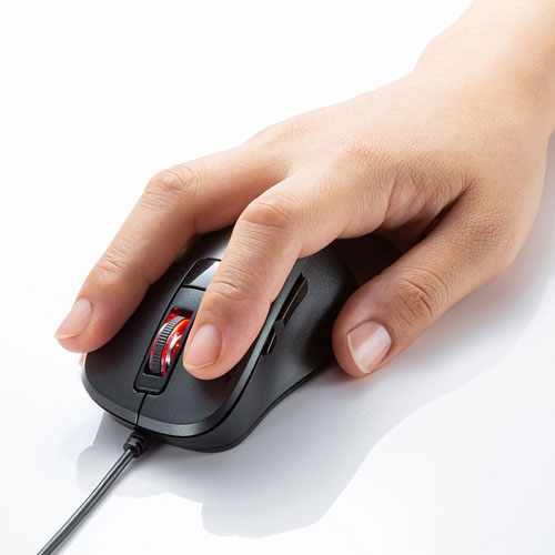 静音有線マウス(ケーブル接続・ブルーLED・5ボタン・DPI切替・小型・ボタン割付対応・ブラック・サンワサプライ)