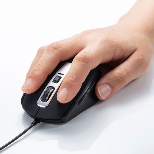 静音有線マウス(ケーブル接続・ブルーLED・5ボタン・DPI切替・ラバー塗装・中型・ブラック・サンワサプライ)