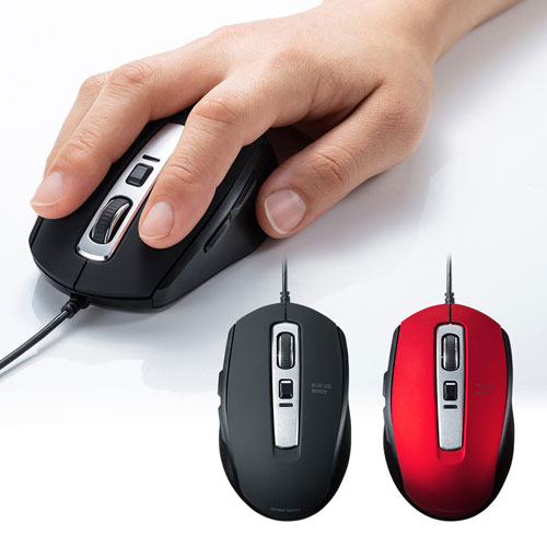 静音有線マウス(ケーブル接続・ブルーLED・5ボタン・DPI切替