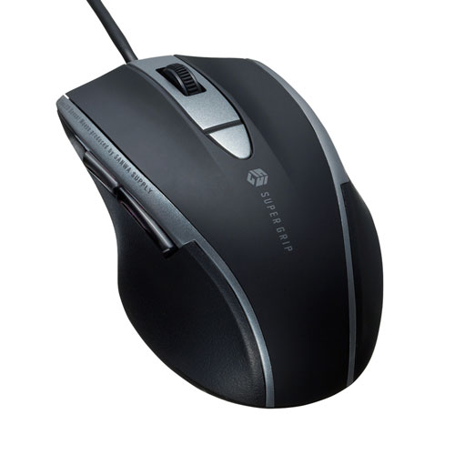 マウス（静音・有線・USB接続・ブルーLED・5ボタン・中型・ブラック）