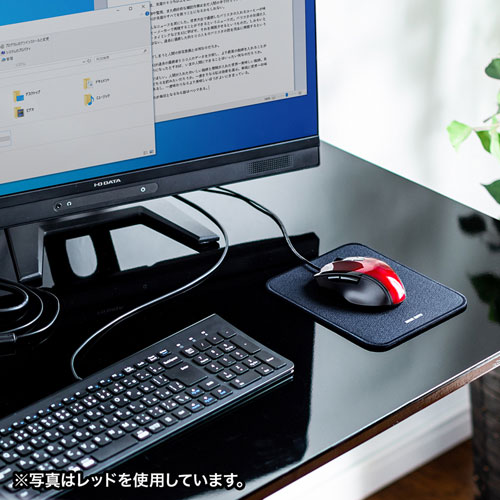 マウス（静音・有線・USB接続・ブルーLED・5ボタン・中型・ブラック）