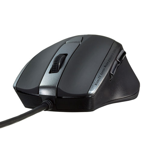 マウス（静音・有線・USB接続・ブルーLED・5ボタン・中型・ブラック）