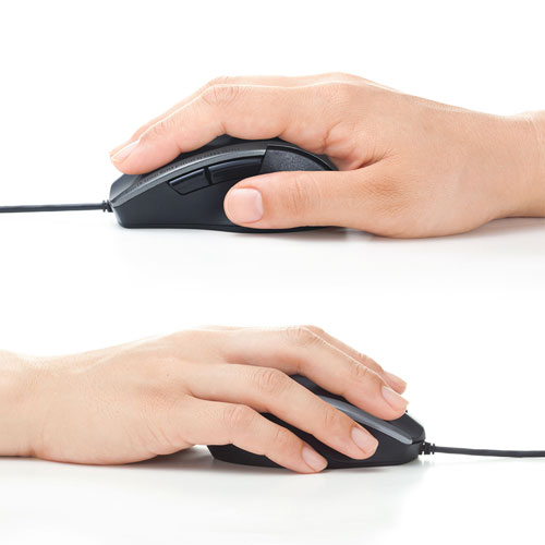 マウス（静音・有線・USB接続・ブルーLED・5ボタン・中型・ブラック）