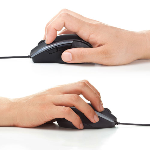 マウス（静音・有線・USB接続・ブルーLED・5ボタン・中型・ブラック）