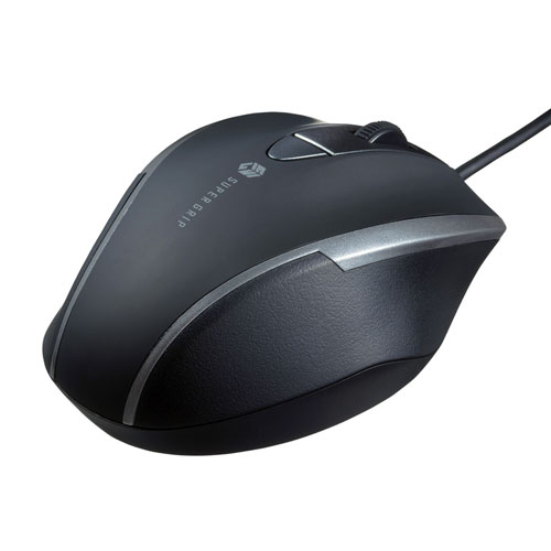 マウス（静音・有線・USB接続・ブルーLED・5ボタン・中型・ブラック）