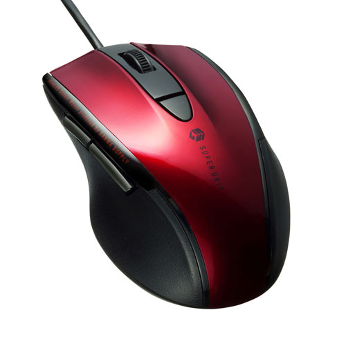 マウス（静音・有線・ブルーLED・5ボタン・中型・レッド）