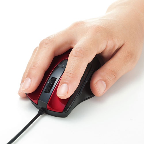 マウス（静音・有線・ブルーLED・5ボタン・中型・レッド）
