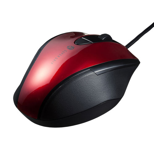 マウス（静音・有線・ブルーLED・5ボタン・中型・レッド）