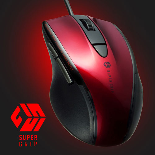 マウス（静音・有線・ブルーLED・5ボタン・中型・レッド）