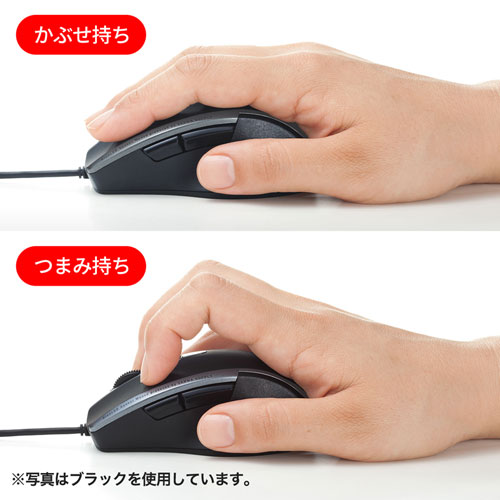 マウス（静音・有線・ブルーLED・5ボタン・中型・レッド）