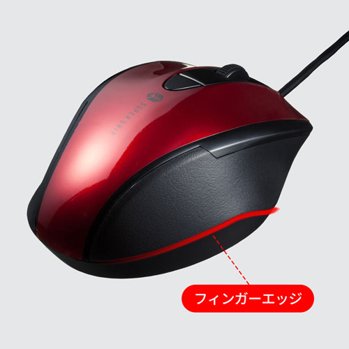 マウス（静音・有線・ブルーLED・5ボタン・中型・レッド）