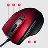 マウス（静音・有線・ブルーLED・5ボタン・中型・レッド）