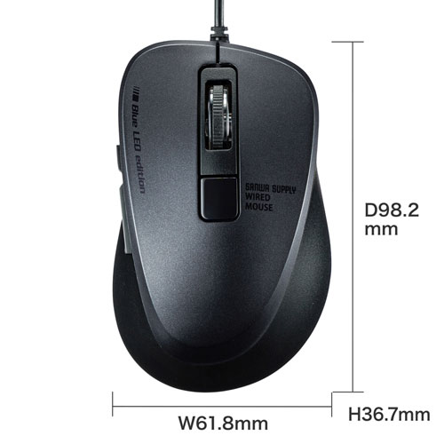 静音有線マウス（Type-C・ブルーLED・5ボタン・DPI切替・ボタン割付対応・iPhone15・iPhone15plus・ブラック） MA-BLC156BK サンワサプライ