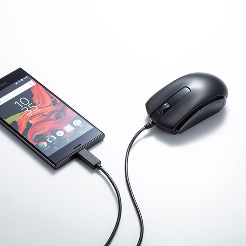 【アウトレット･訳あり・セール】有線マウス(USB Type-C接続・ブルーLED・Windows/Mac/Android対応・ブラック)